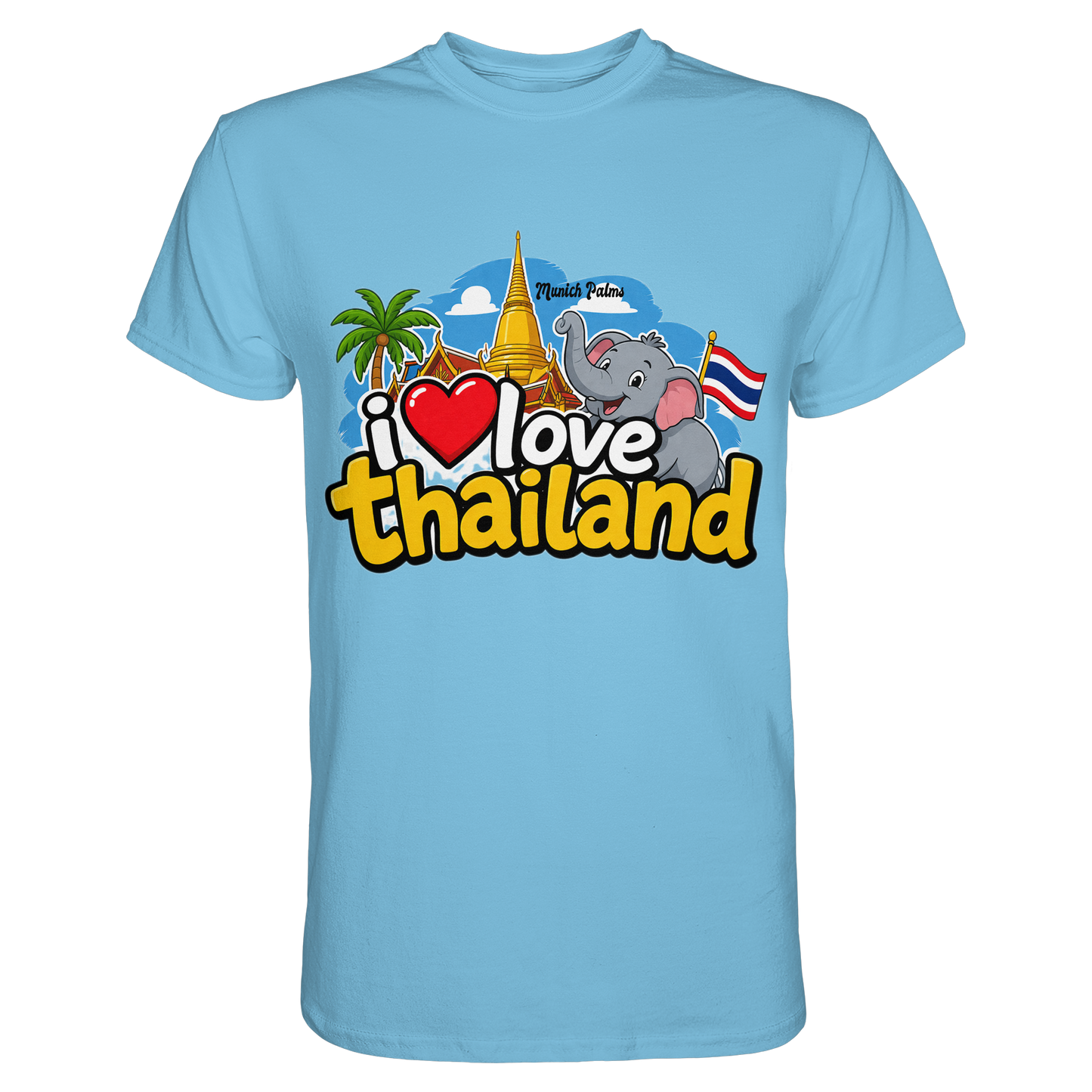 Herren und Damen Unisex-Shirt "I love Thailand" in Himmelblau, hochwertiges Premium-Shirt, modernes Design, bequemer Schnitt
