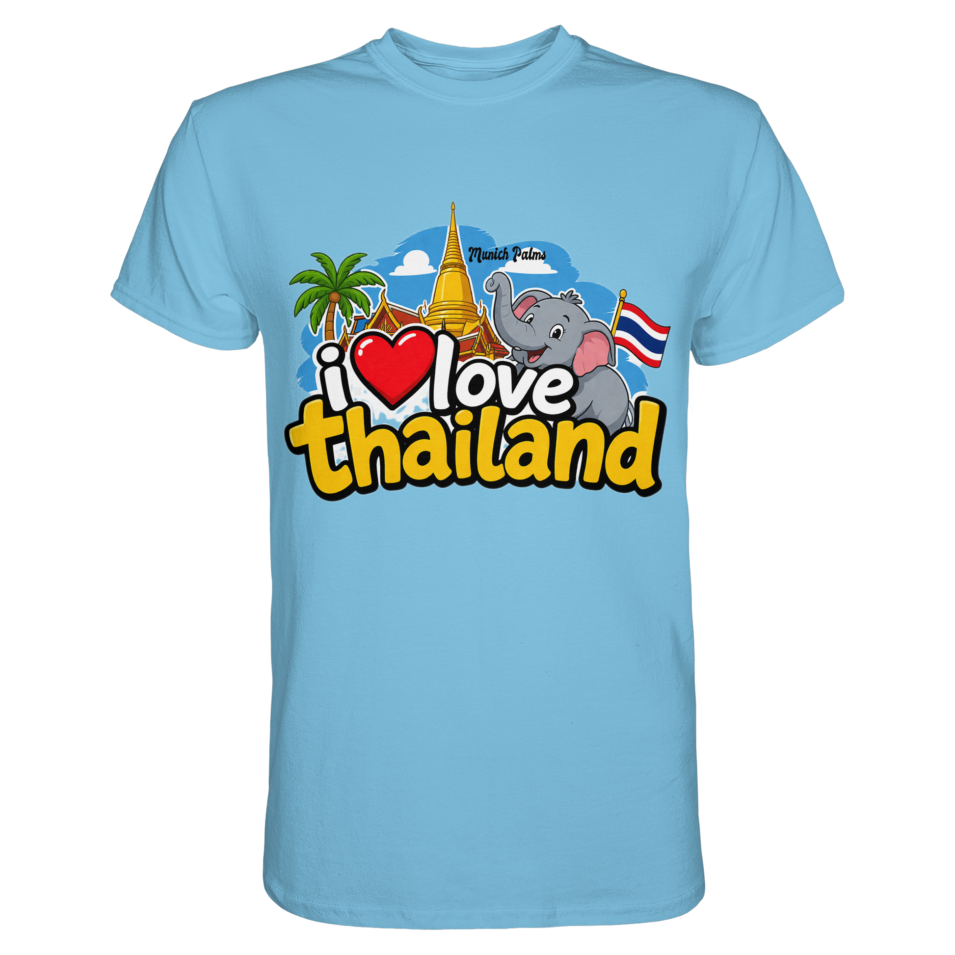Herren und Damen Unisex-Shirt "I love Thailand" in Himmelblau, hochwertiges Premium-Shirt, modernes Design, bequemer Schnitt