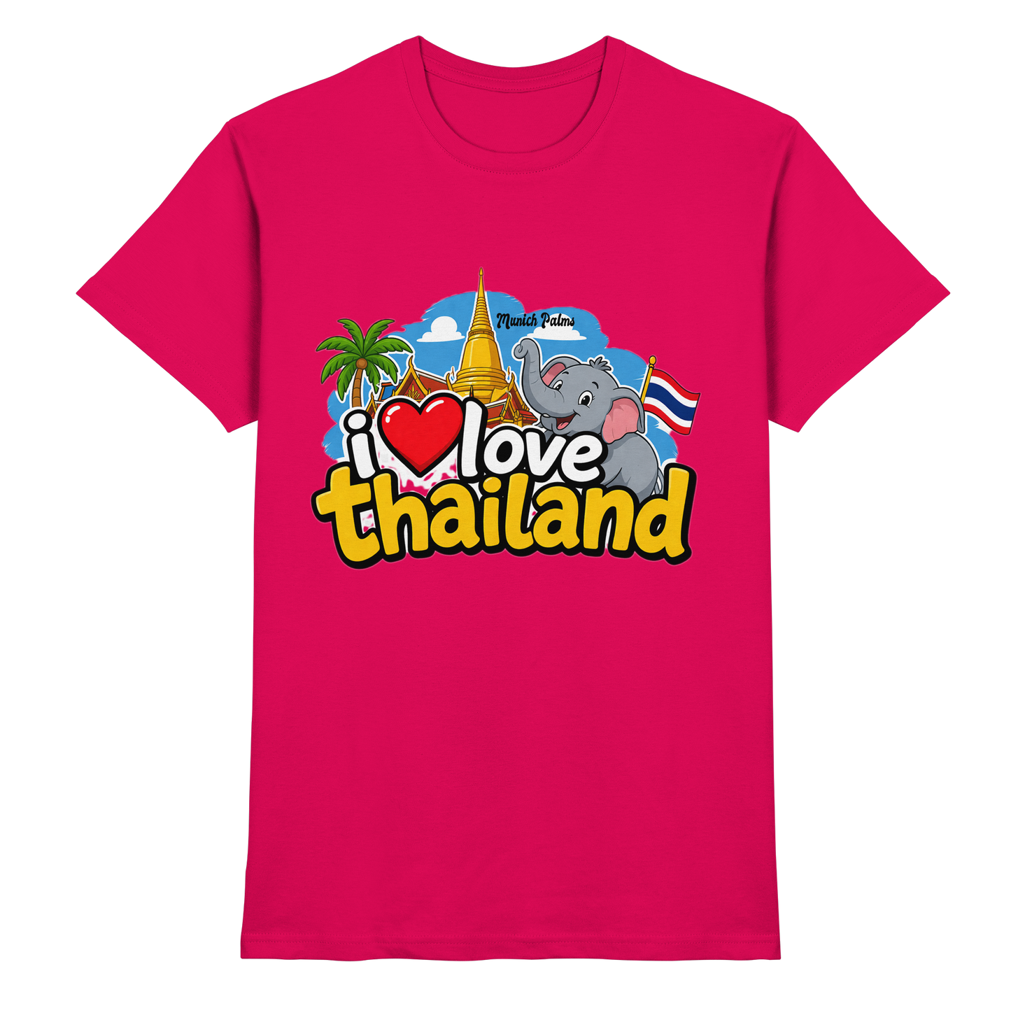 Unisex T-Shirt "I love Thailand" in Sorbet-Farbe, mit modernem Design, von Online Kaufhaus München, Vorderansicht