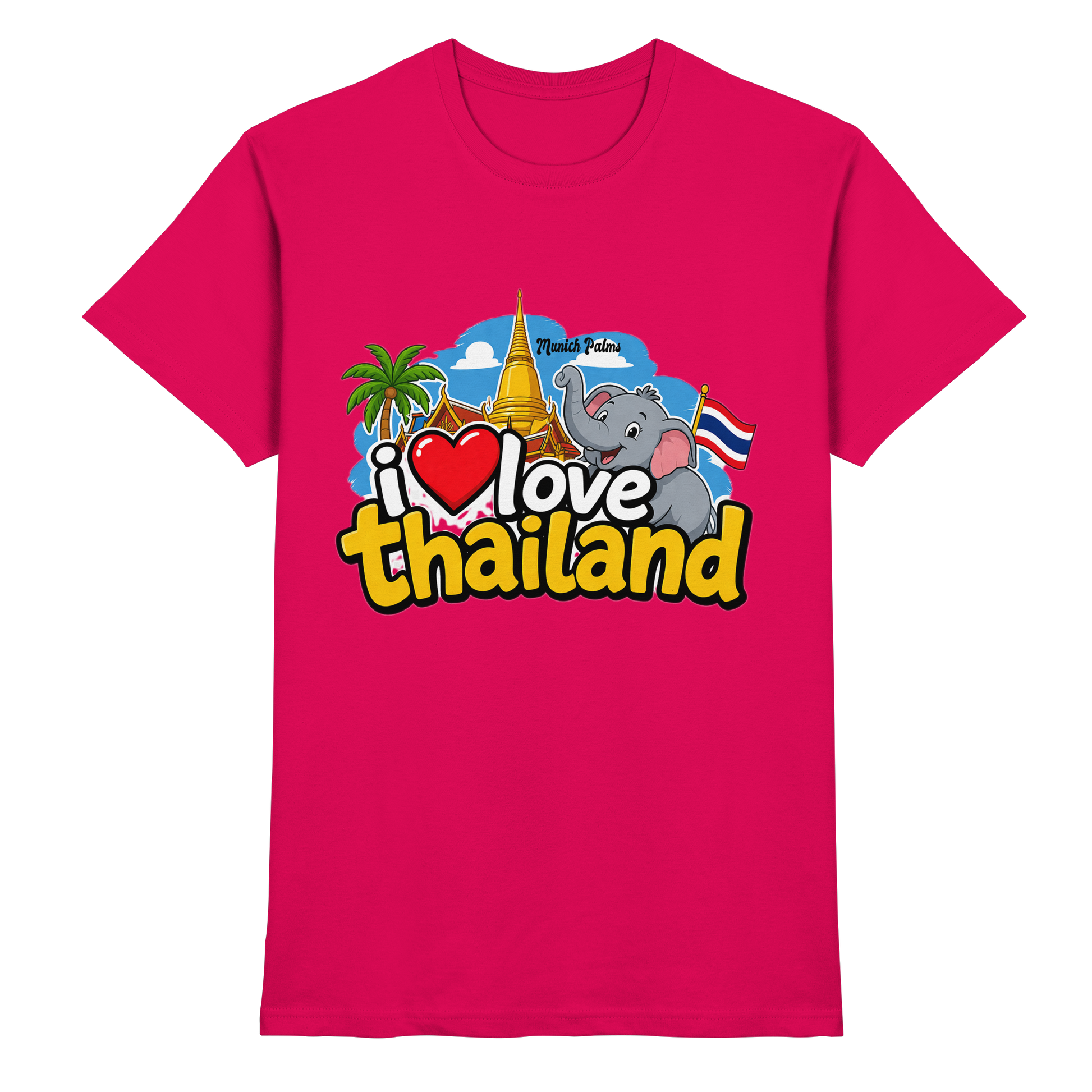Unisex T-Shirt "I love Thailand" in Sorbet-Farbe, mit modernem Design, von Online Kaufhaus München, Vorderansicht