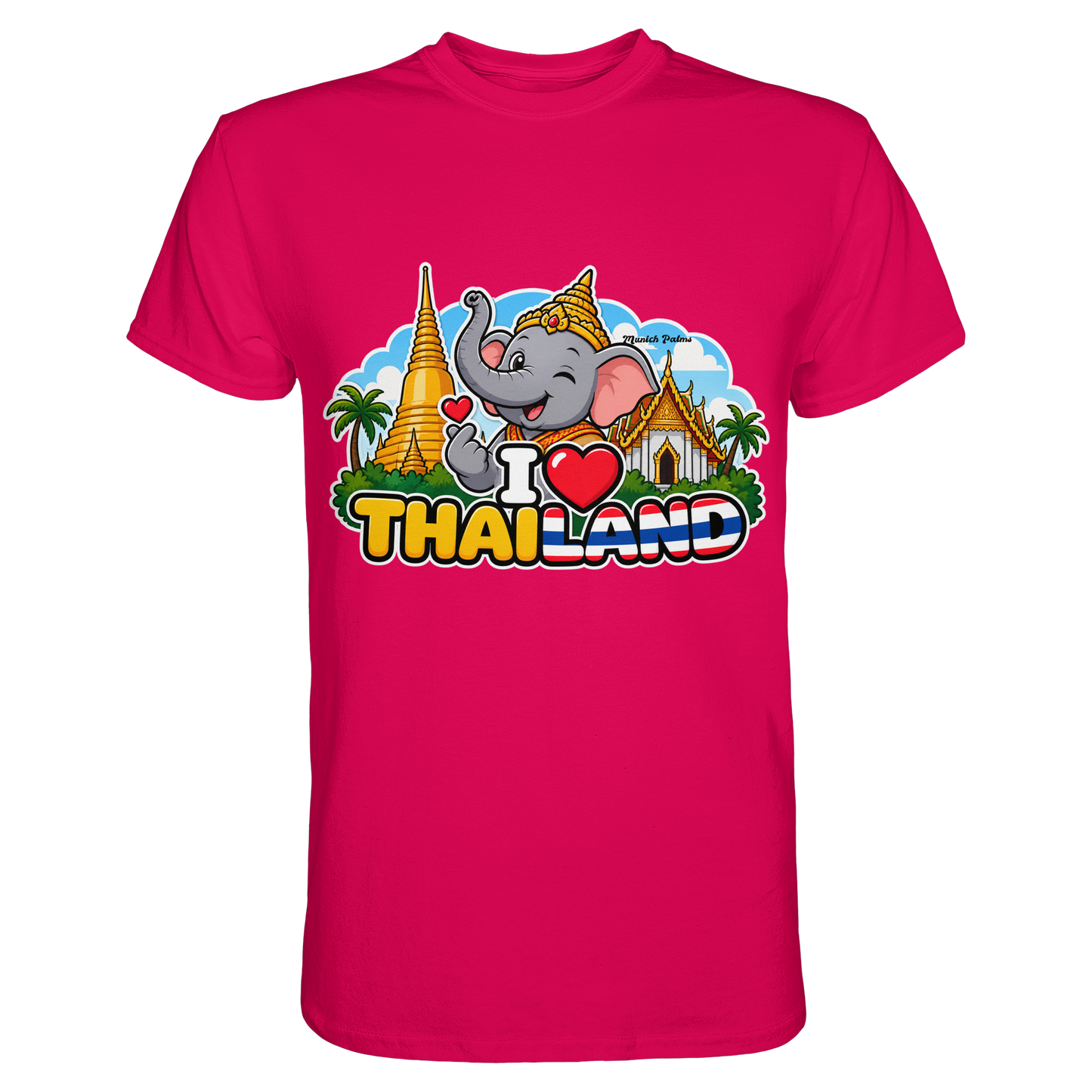 Unisex-Shirt mit Elefanten-Design in Sorbet-Farbe, I Love Thailand, Munich Palms, hochwertiges Premium-Shirt, frontale Ansicht