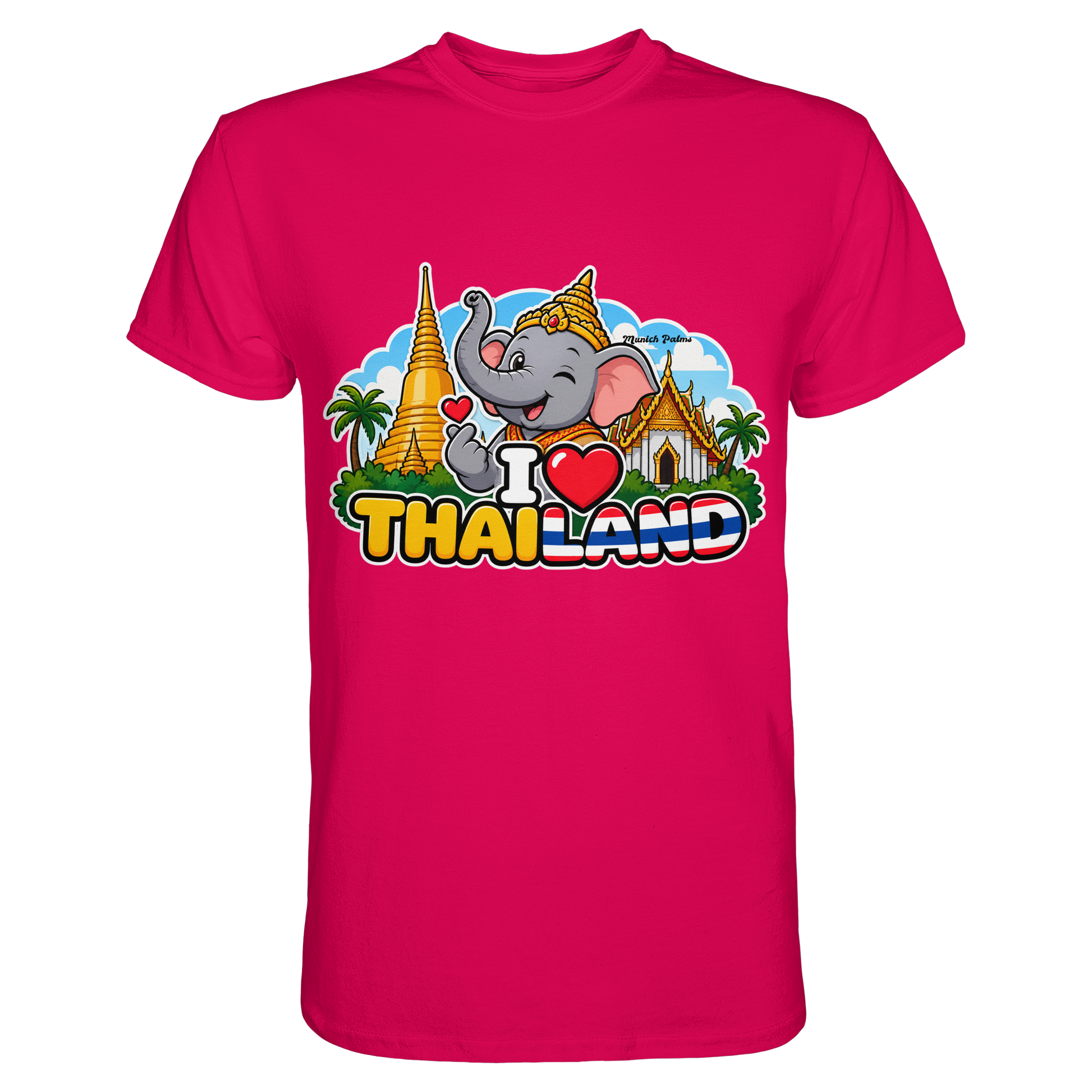 Unisex-Shirt mit Elefanten-Design in Sorbet-Farbe, I Love Thailand, Munich Palms, hochwertiges Premium-Shirt, frontale Ansicht