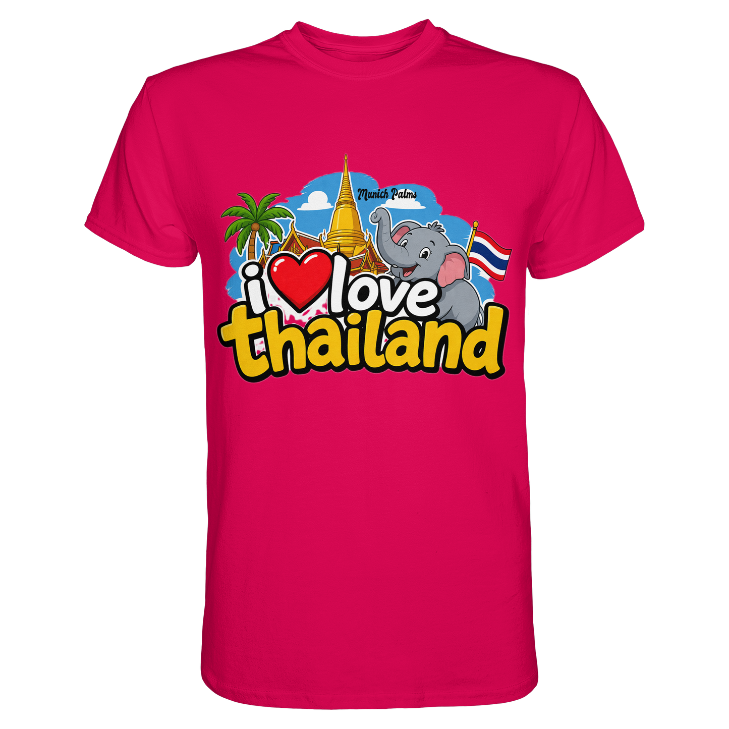 Unisex Premium-Shirt „I love Thailand“ in Sorbet-Farbe, vorneansicht, bequemes T-Shirt aus weichem Material.