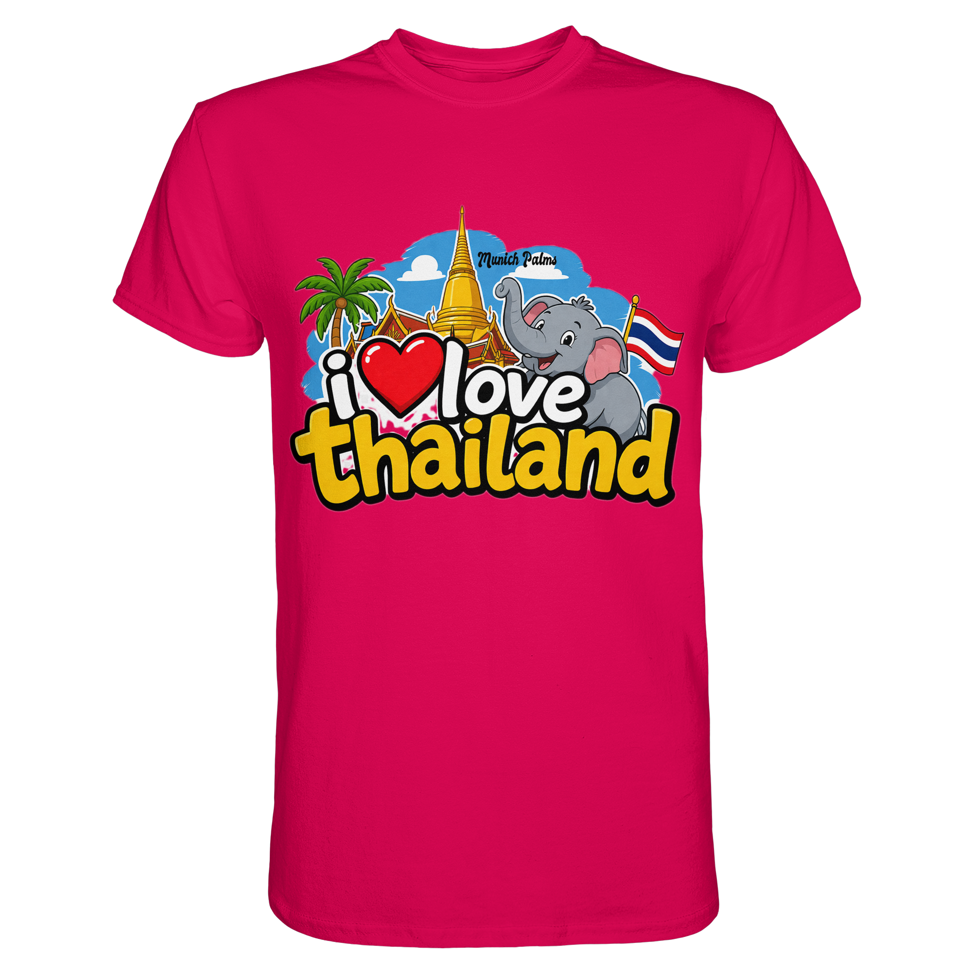 Unisex Premium-Shirt „I love Thailand“ in Sorbet-Farbe, vorneansicht, bequemes T-Shirt aus weichem Material.