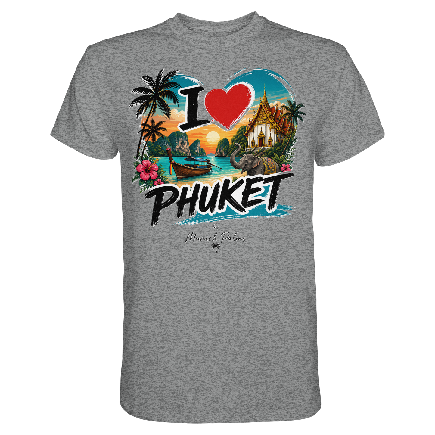 Herren T-Shirt "I love Phuket" in Sports Grey Meliert, Unisex-Shirt, hochwertige Baumwolle, bequemes Freizeitshirt