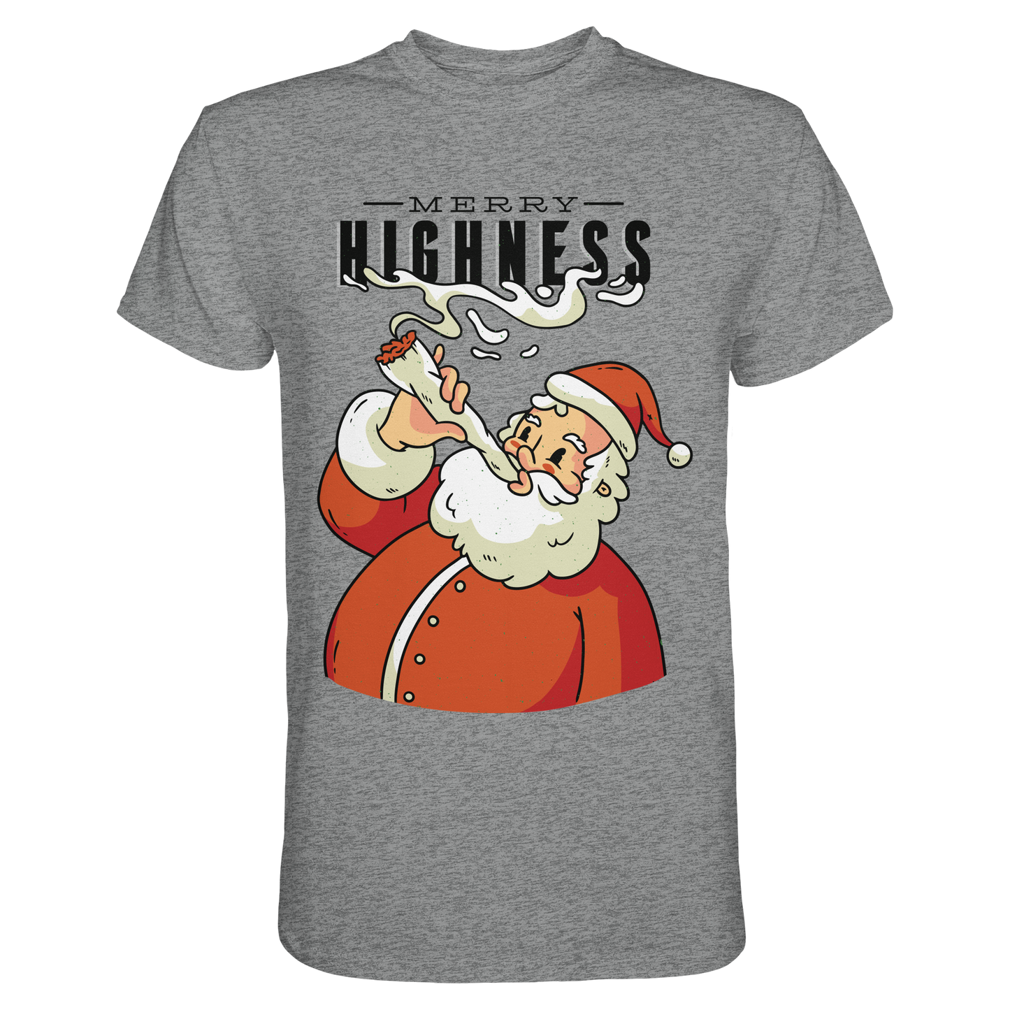 A Christmas motif featuring a pot-smoking Santa Claus, Merry Highness - Premium Shirt