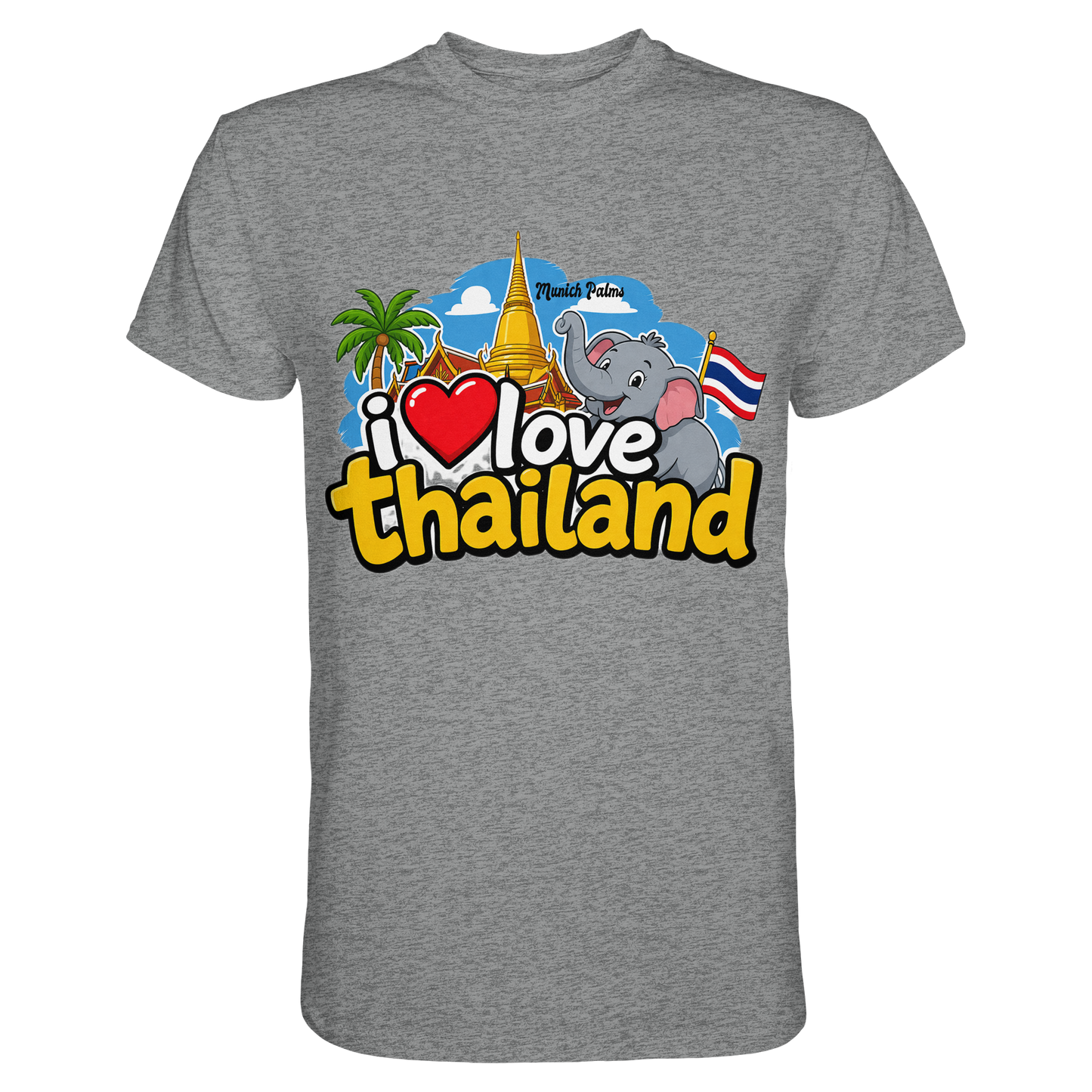 Unisex Premium-Shirt „I love Thailand“ in Sports Grey Meliert, frontansicht, bequemes T-Shirt für Damen und Herren