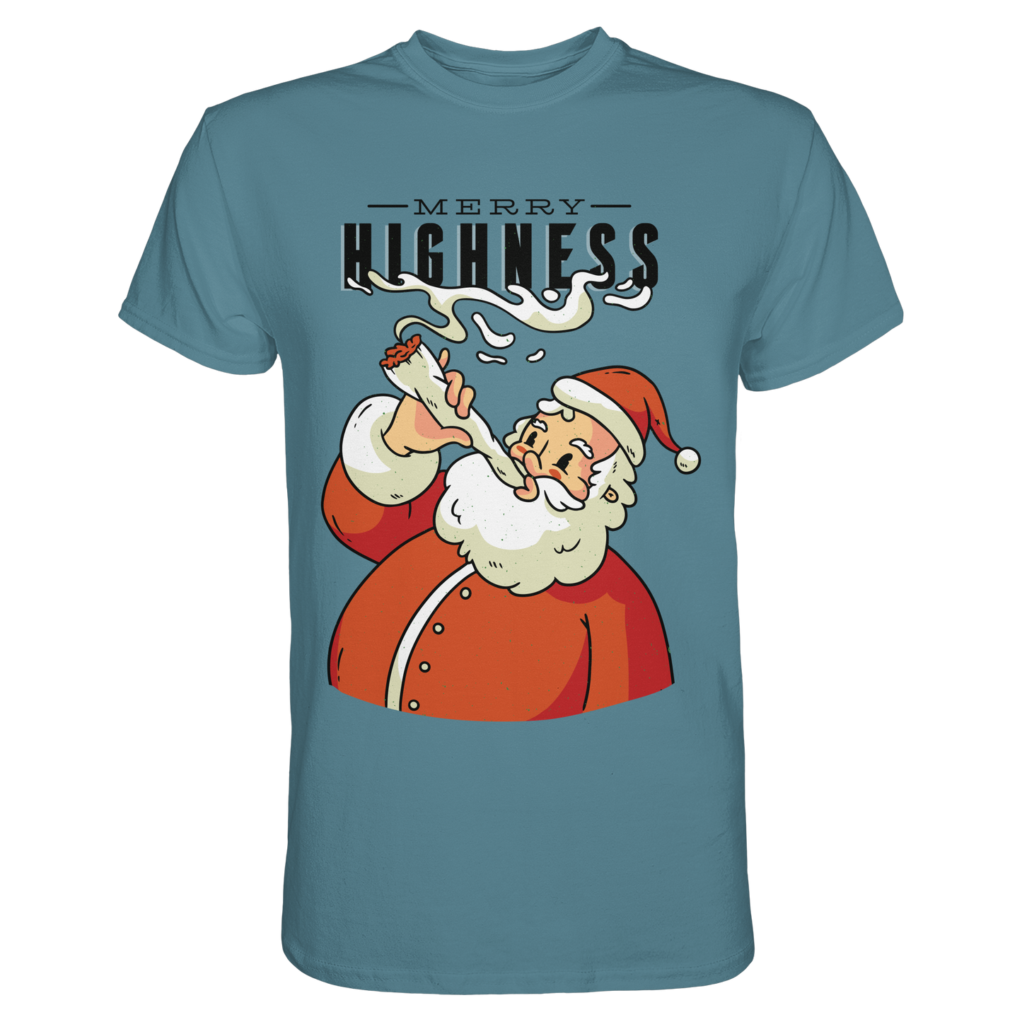 A Christmas motif featuring a pot-smoking Santa Claus, Merry Highness - Premium Shirt