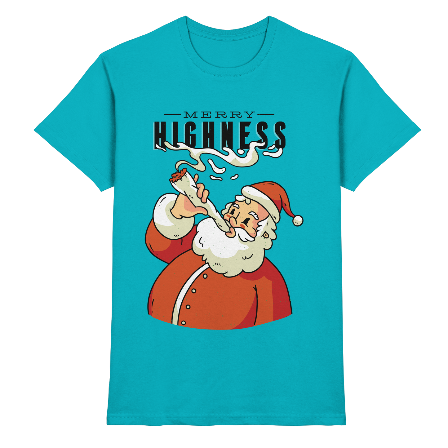 A Christmas motif featuring a pot-smoking Santa Claus, Merry Highness - Premium Shirt