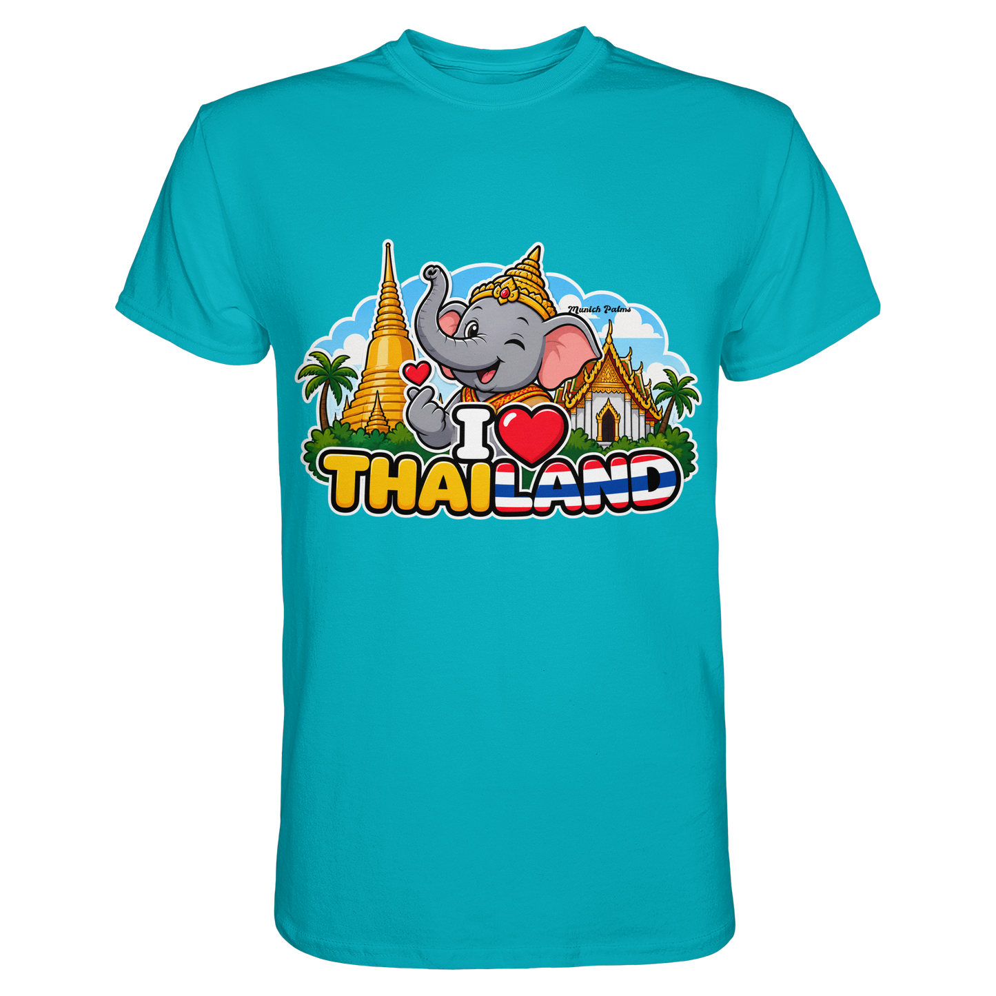 Unisex-Shirt mit Elefanten-Design und Thailand-Motiv, München Palms, hochwertiges Premium Shirt, Frontansicht