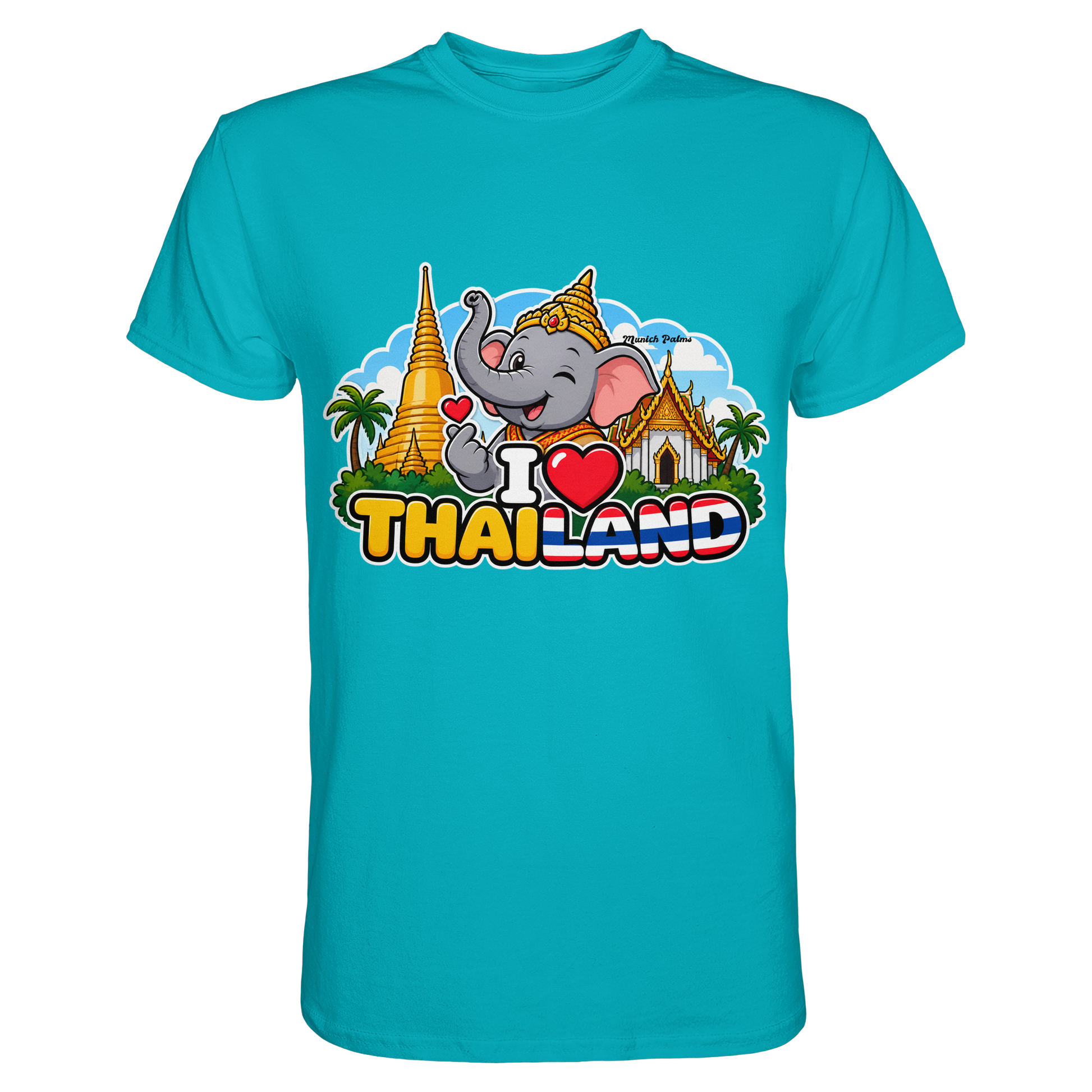 Unisex-Shirt mit Elefanten-Design und Thailand-Motiv, München Palms, hochwertiges Premium Shirt, Frontansicht