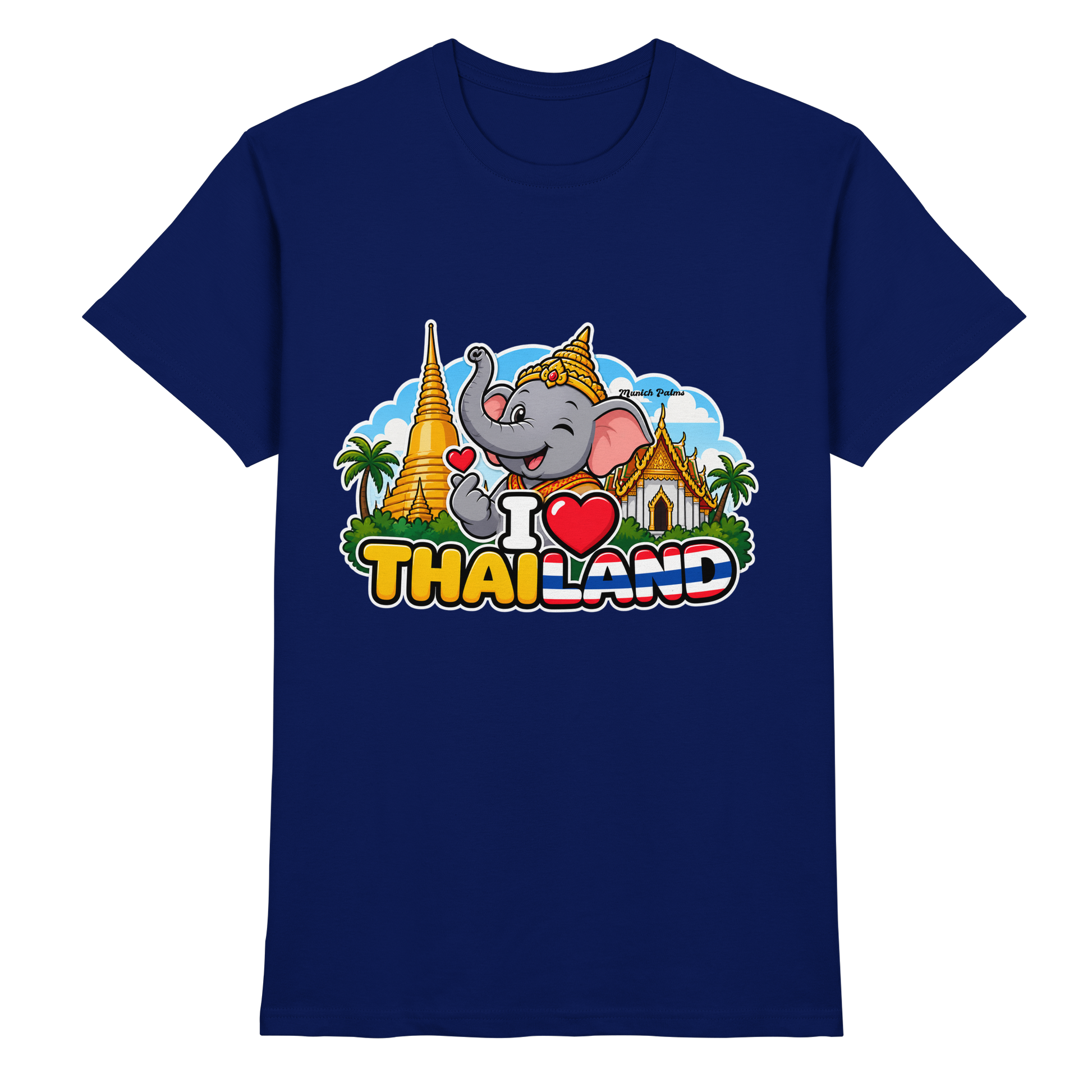 Unisex Premium Shirt mit I Love Thailand Elefanten-Design in Navy, urban Stil, von Online Kaufhaus München.