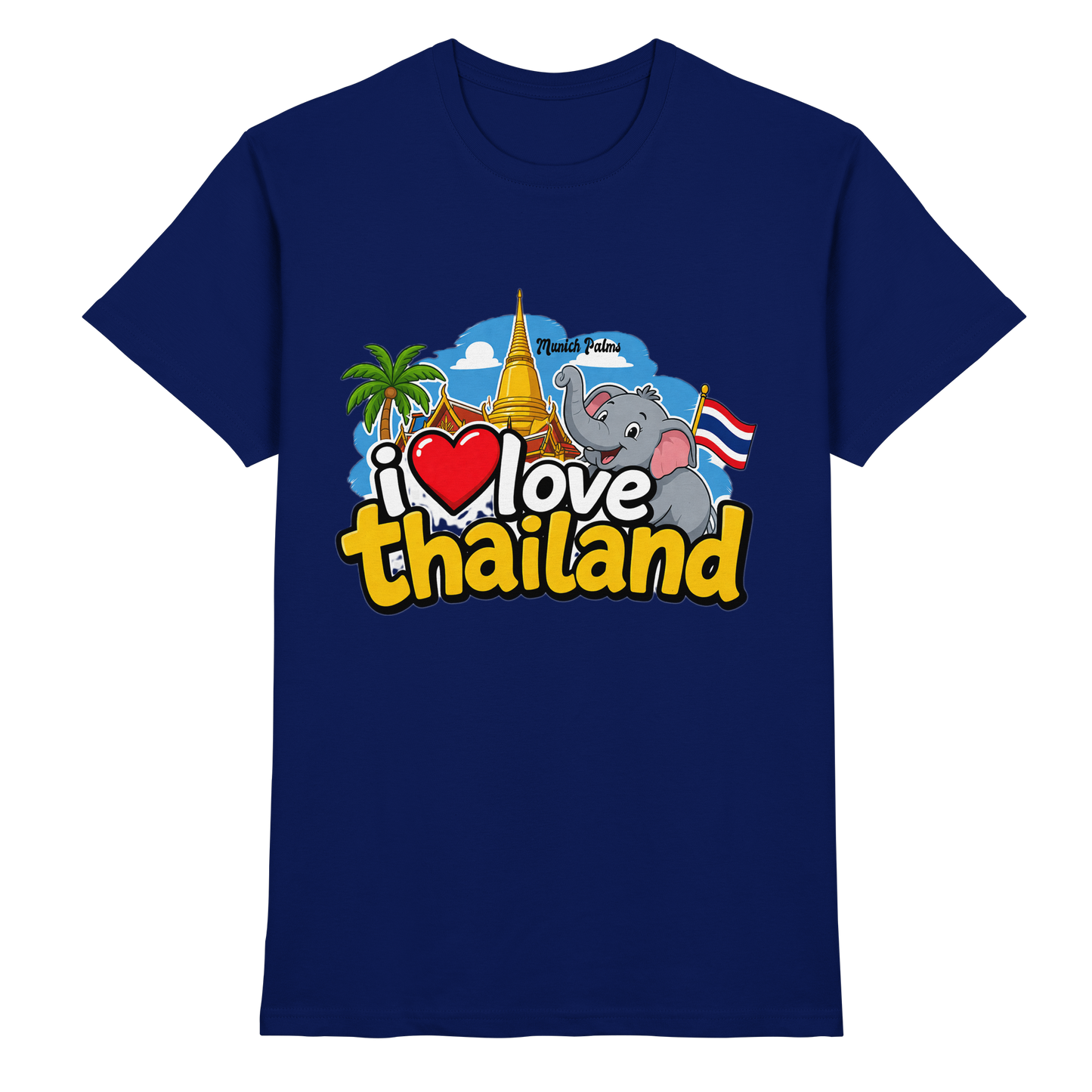 Unisex-Shirt "I love Thailand" in Dunkelblau, Premium Qualität, Vorderansicht, stilvolles Design, bequemes Urban-Modell