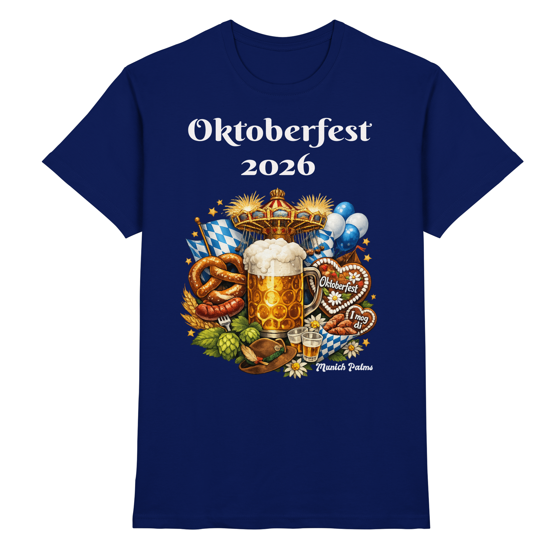 Unisex-Oktoberfest 2026 München T-Shirt in Navy mit urbanem Design, hochwertiges Premium-Shirt von Online Kaufhaus München