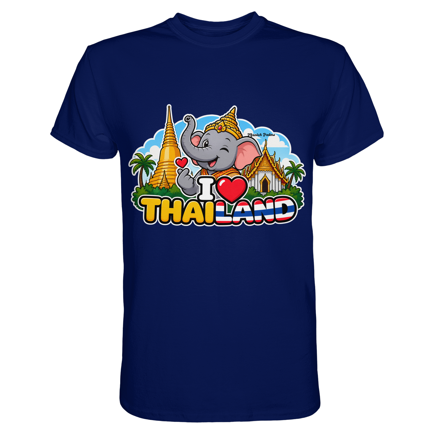 Unisex-Shirt mit I Love Thailand Elefanten-Design in Navy, urban Stil, hochwertiges Premium-Shirt von Online Kaufhaus München