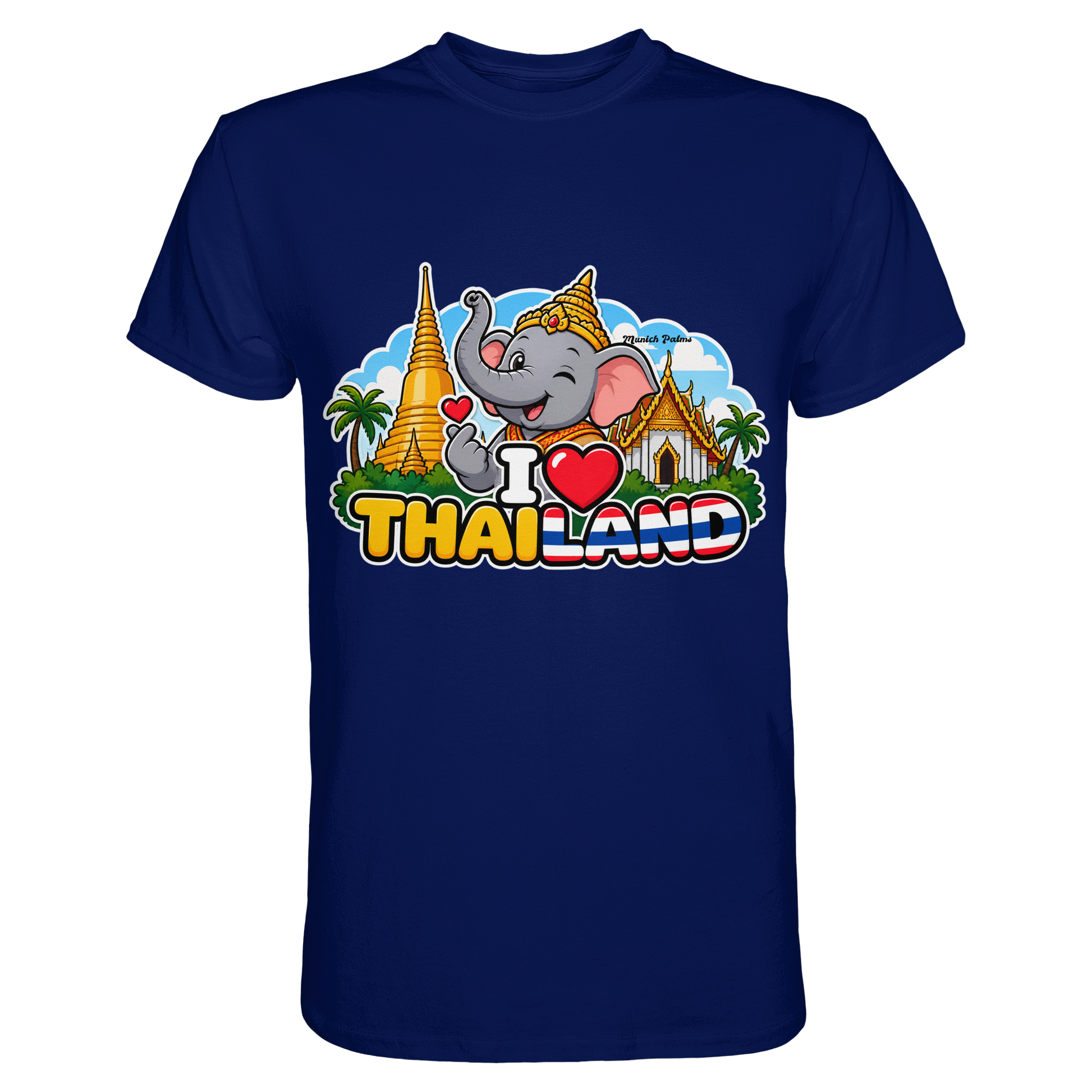 Unisex-Shirt mit I Love Thailand Elefanten-Design in Navy, urban Stil, hochwertiges Premium-Shirt von Online Kaufhaus München