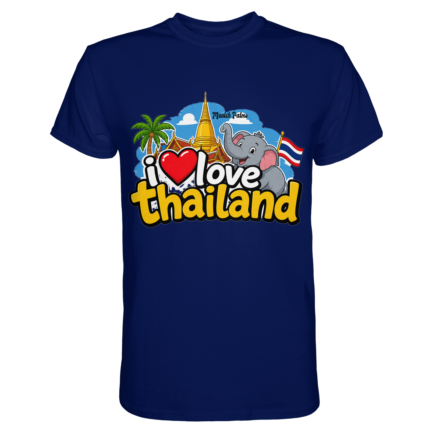 Unisex Premium Shirt "I Love Thailand" in urban Navy, zeigt den frontalen Blick auf das stylische T-Shirt.