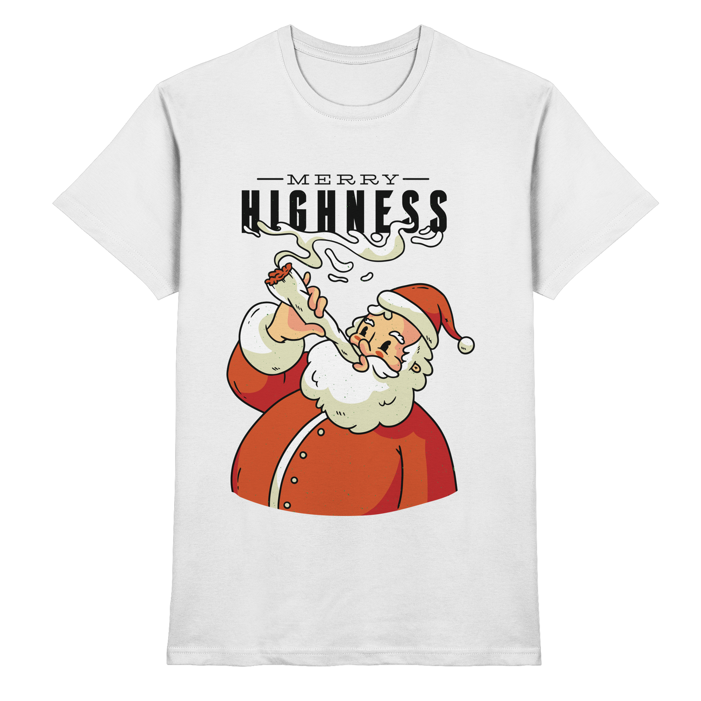 A Christmas motif featuring a pot-smoking Santa Claus, Merry Highness - Premium Shirt