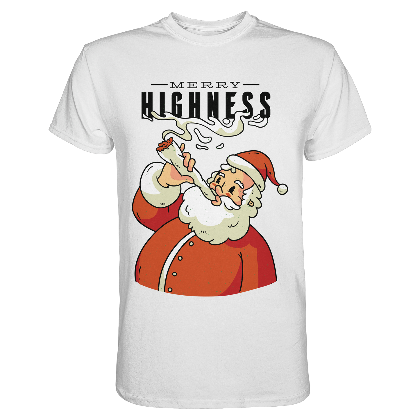 A Christmas motif featuring a pot-smoking Santa Claus, Merry Highness - Premium Shirt
