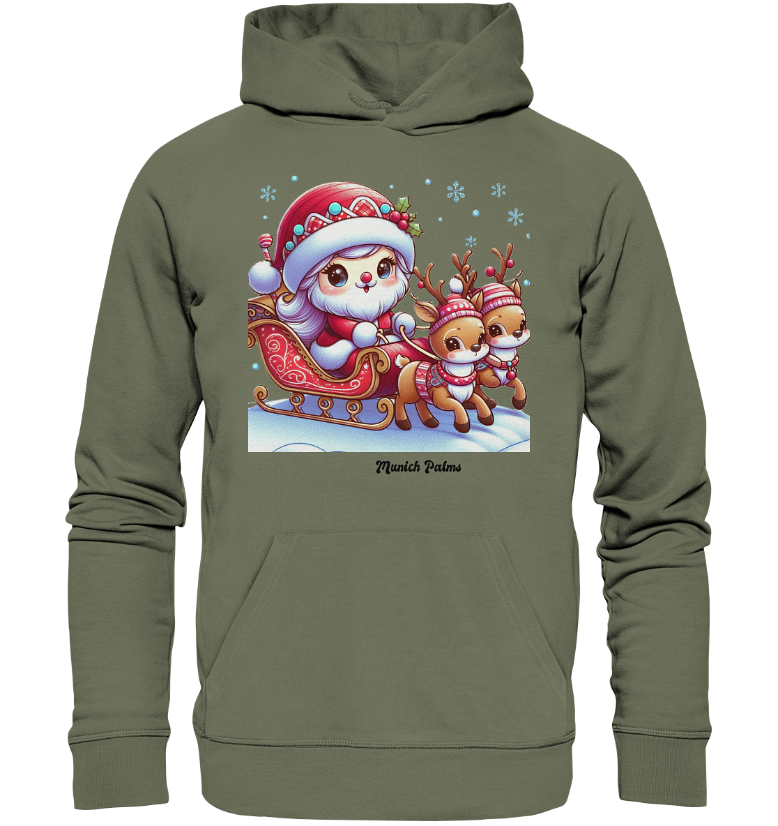 Weihnachten Nikolaus weiblich mit lieblichen Rentieren ,Design Munich Palms  - Premium Unisex Hoodie