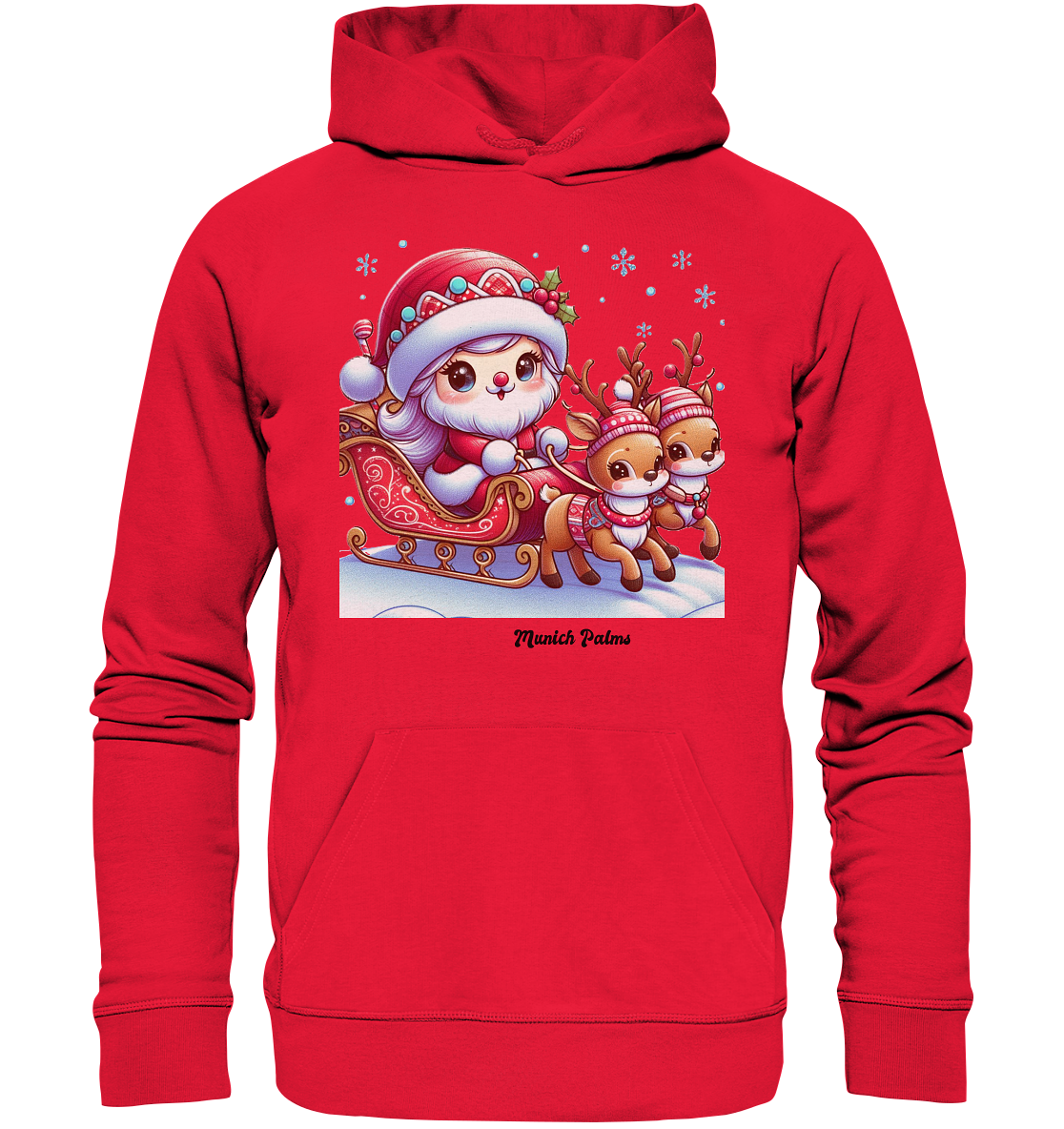 Weihnachten Nikolaus weiblich mit lieblichen Rentieren ,Design Munich Palms  - Premium Unisex Hoodie