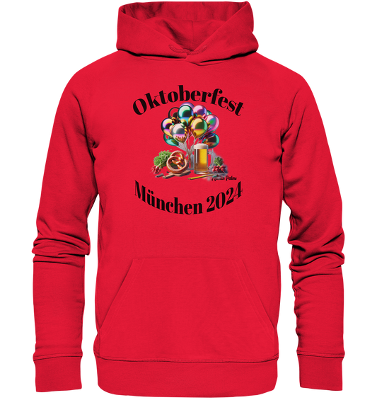 Balloons, beer mugs, pretzels, radishes - Oktoberfest Munich 2024 - licensed design Munich Palms copy - Premium Unisex Hoodie