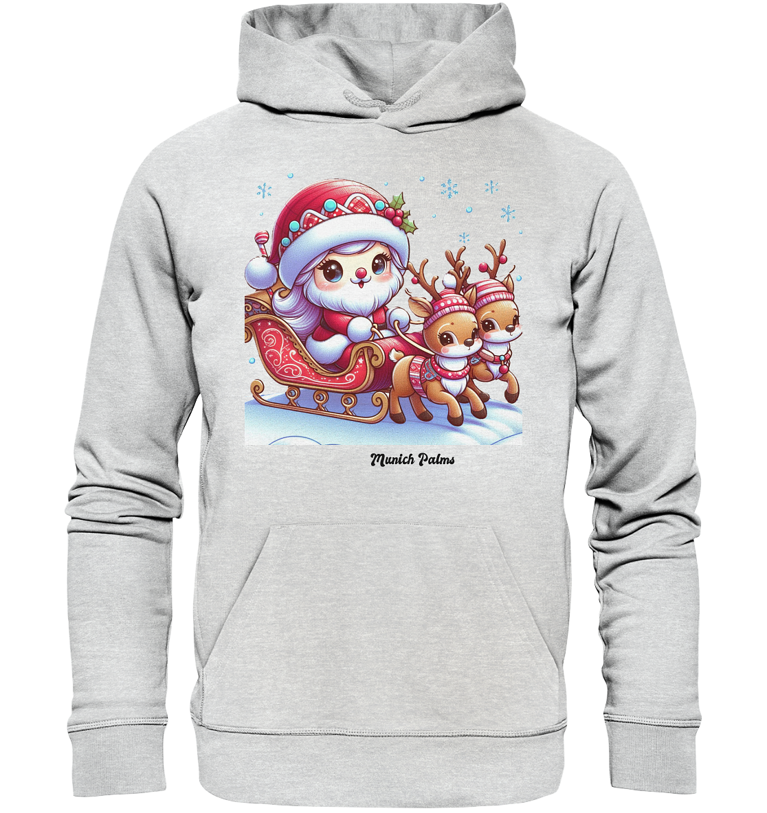 Weihnachten Nikolaus weiblich mit lieblichen Rentieren ,Design Munich Palms  - Premium Unisex Hoodie