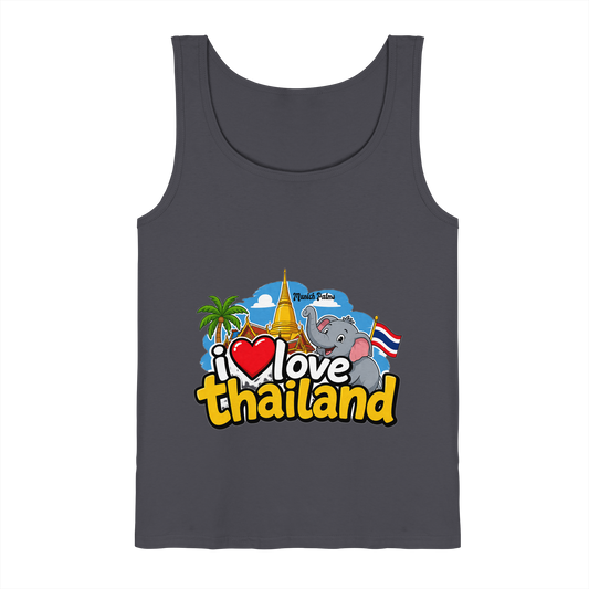 Dunkelgraues Tank-Top mit "I love Thailand"-Aufdruck, leichtes Baumwollmaterial, modisches Design, für Damen und Herren.