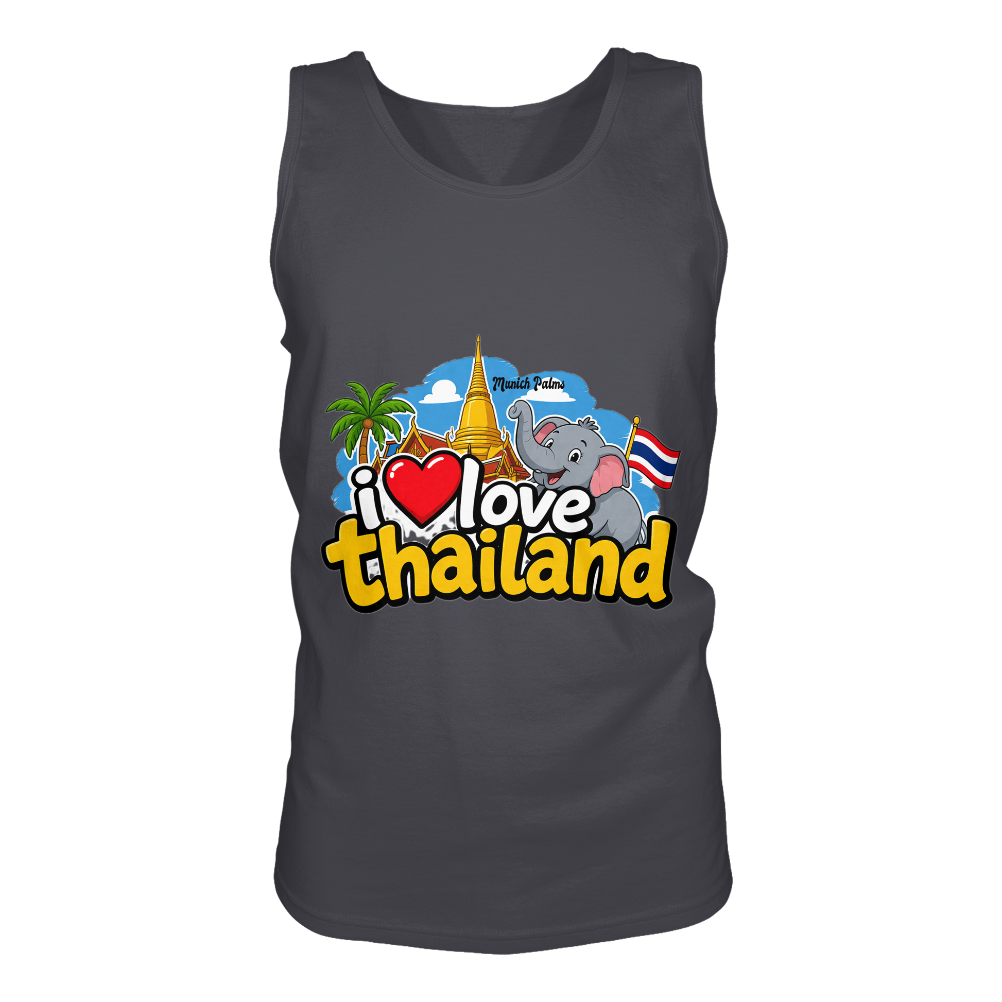 Dunkelgraues Tank-Top mit „I love Thailand“-Print, modisches Damen-Tank-Top von Online Kaufhaus München, Frontansicht