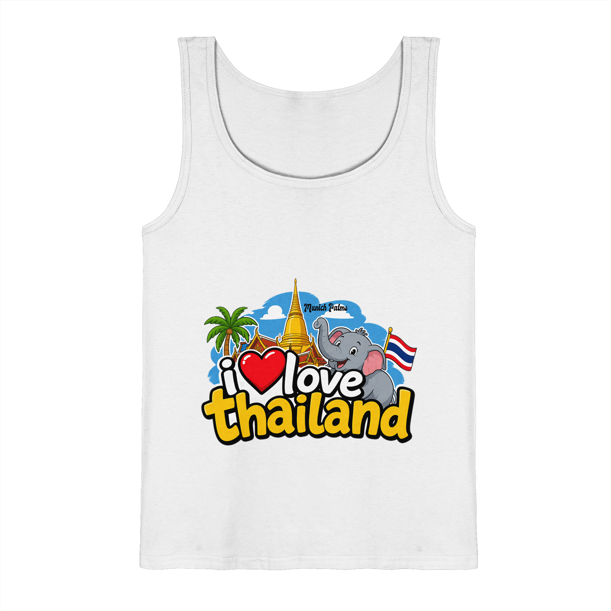 Weiße Tank-Top mit "I love Thailand"-Print von Online Kaufhaus München, Vorderansicht, bequemes Damen-Tank-Top.