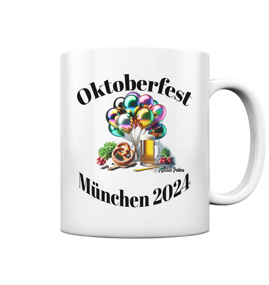 Balloons, beer mugs, pretzels, radishes - Oktoberfest Munich 2024 - licensed design Munich Palms copy - glossy mug