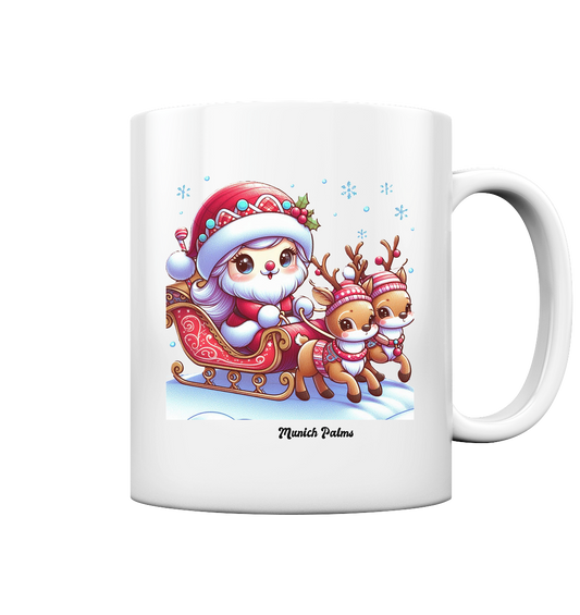 Weihnachten Nikolaus weiblich mit lieblichen Rentieren ,Design Munich Palms  - Tasse glossy