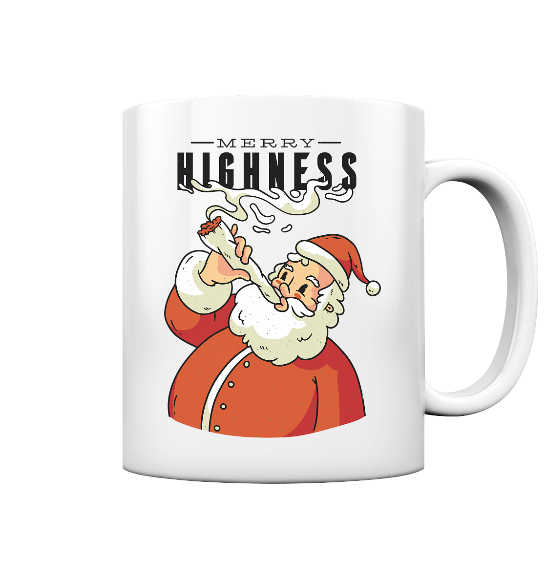 Ein weihnachtliches Motiv mit einem kiffenden Weihnachtsmann Nikolaus Merry Highness - Tasse glossy