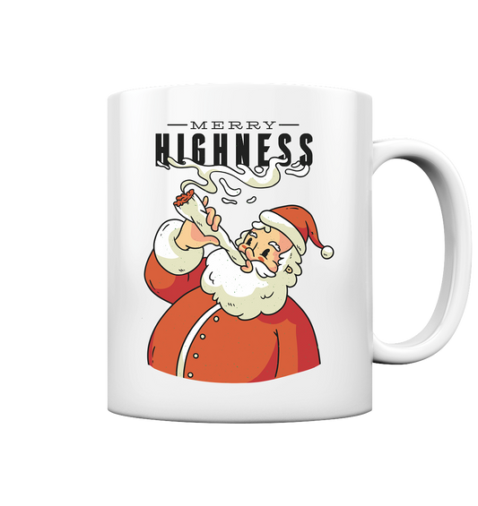 Ein weihnachtliches Motiv mit einem kiffenden Weihnachtsmann Nikolaus Merry Highness - Tasse glossy