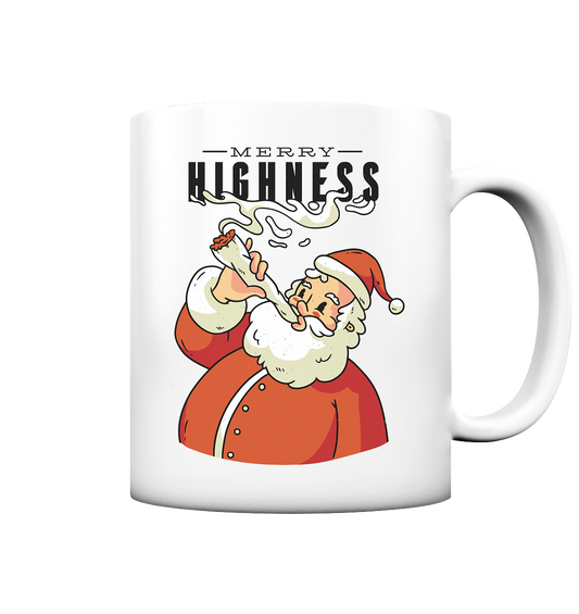 Ein weihnachtliches Motiv mit einem kiffenden Weihnachtsmann Nikolaus Merry Highness - Tasse matt