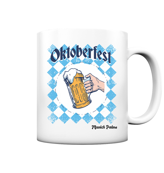 Oktoberfest Maßkrug in bayrischer Raute Design by Munich Palms  - Tasse matt