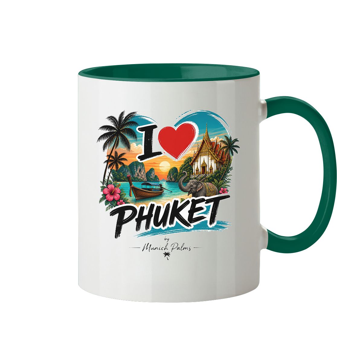 Zweifarbige I love Phuket Tasse mit hohem Henkel, Porzellan, frontale Ansicht, Trinkgefäß, Online Kaufhaus München