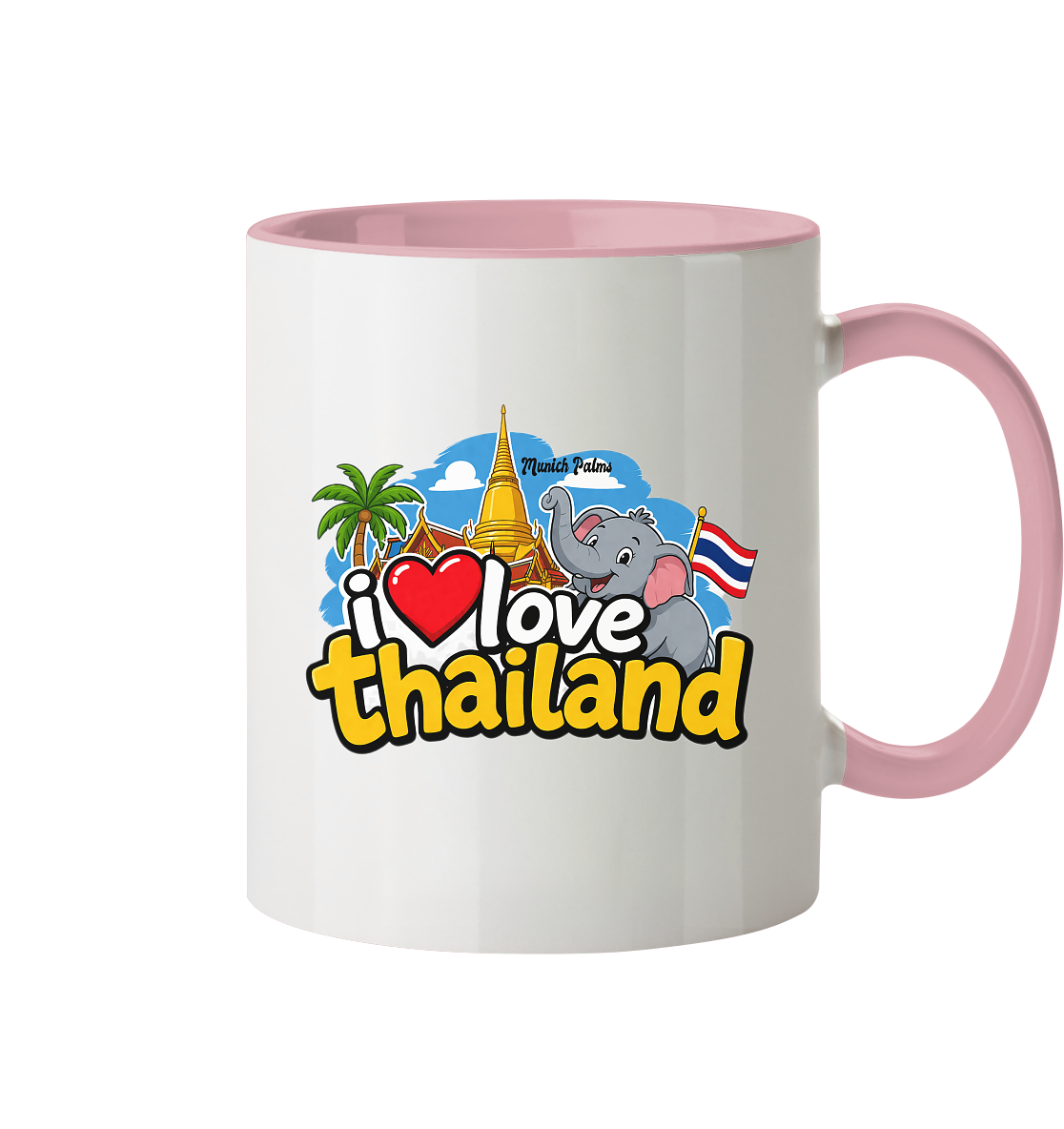 Zweifarbige Trinkgefäß-Tasse mit "I love Thailand" Schriftzug, zweifarbiges Design, ideal für Getränke, stilvoller Becher.