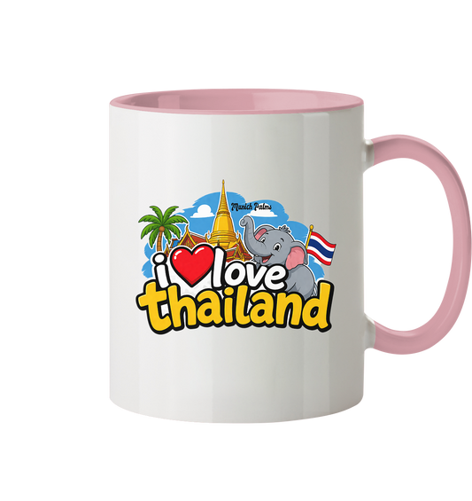 Zweifarbige Trinkgefäß-Tasse mit "I love Thailand" Schriftzug, zweifarbiges Design, ideal für Getränke, stilvoller Becher.