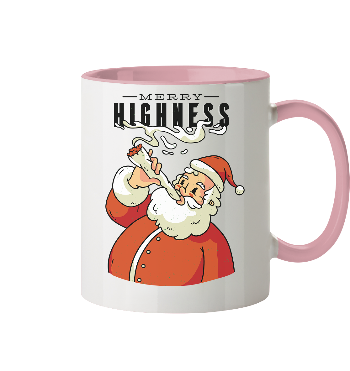Ein weihnachtliches Motiv mit einem kiffenden Weihnachtsmann Nikolaus Merry Highness - Tasse zweifarbig
