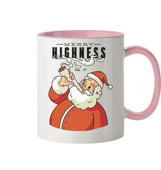 Ein weihnachtliches Motiv mit einem kiffenden Weihnachtsmann Nikolaus Merry Highness - Tasse zweifarbig
