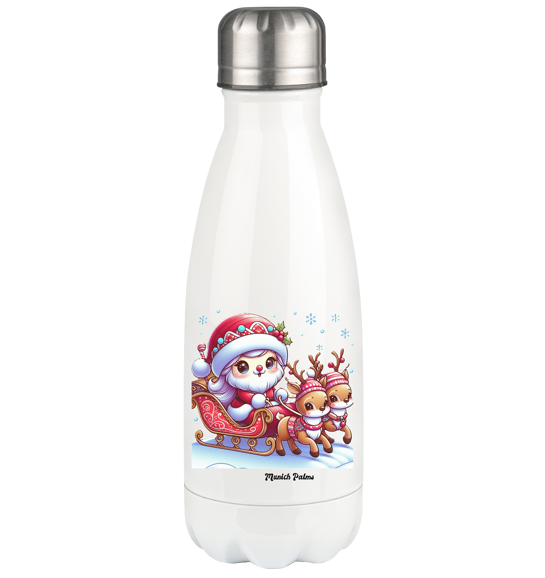 Weihnachten Nikolaus weiblich mit lieblichen Rentieren ,Design Munich Palms  - Thermoflasche 350ml