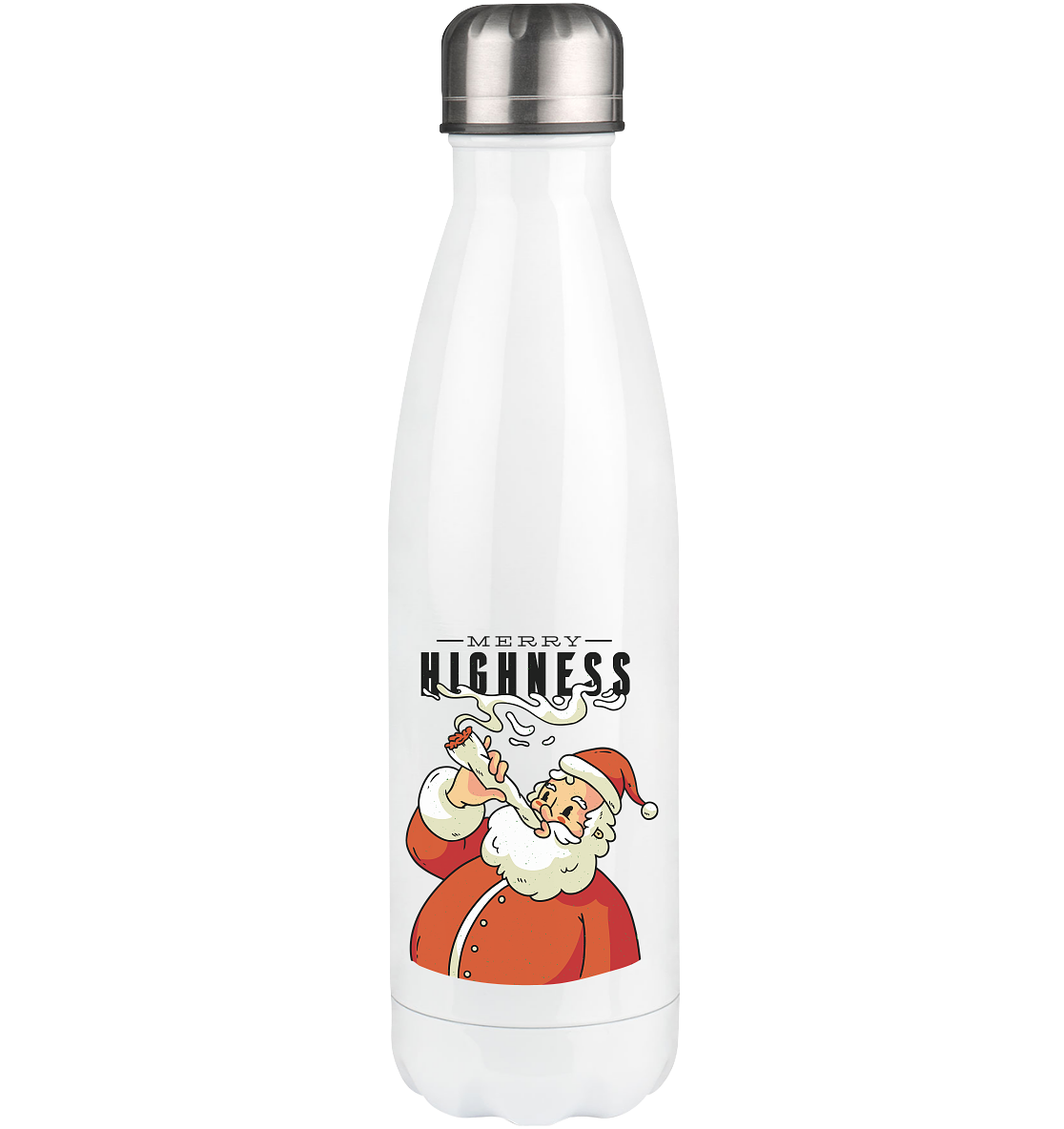 Ein weihnachtliches Motiv mit einem kiffenden Weihnachtsmann Nikolaus Merry Highness - Thermoflasche 500ml