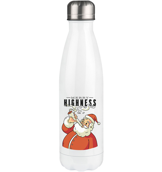 Ein weihnachtliches Motiv mit einem kiffenden Weihnachtsmann Nikolaus Merry Highness - Thermoflasche 500ml