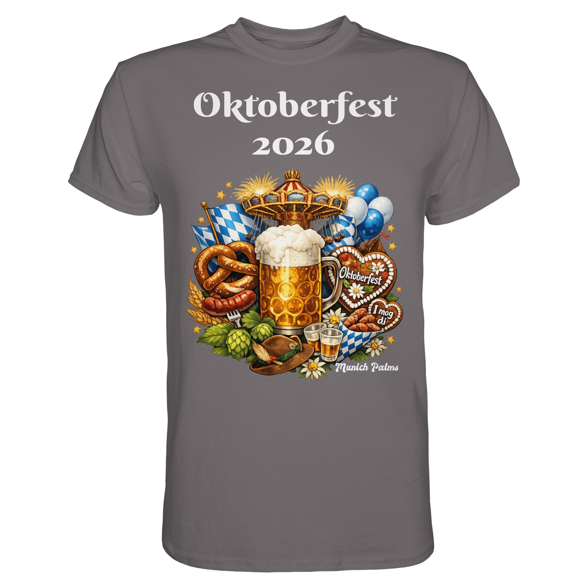 Unisex-Oktoberfest 2026 München T-Shirt aus Premium-Baumwolle, schlichtes Asphalt-Design, vorne sichtbar, bequem und stylish.