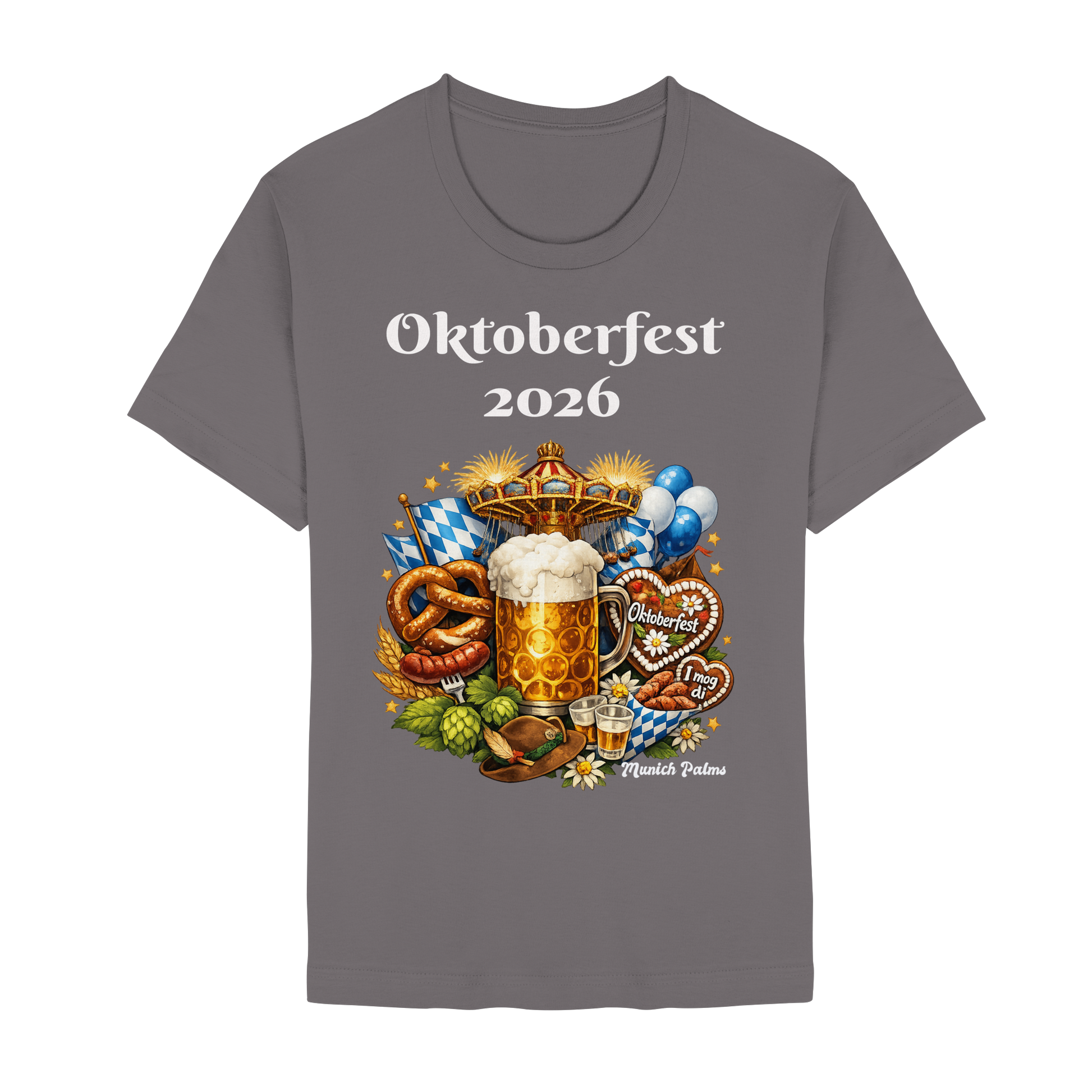 Unisex-Poloshirt mit Oktoberfest 2026 München Design, Asphalt-Farbe, aus dem Online Kaufhaus München Sortiment