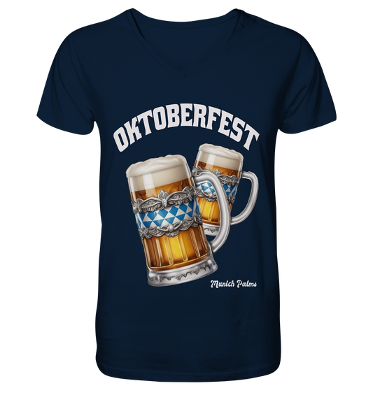 Oktoberfest beer mugs with Bavarian design by Munich Palms - V-Neck Shirt