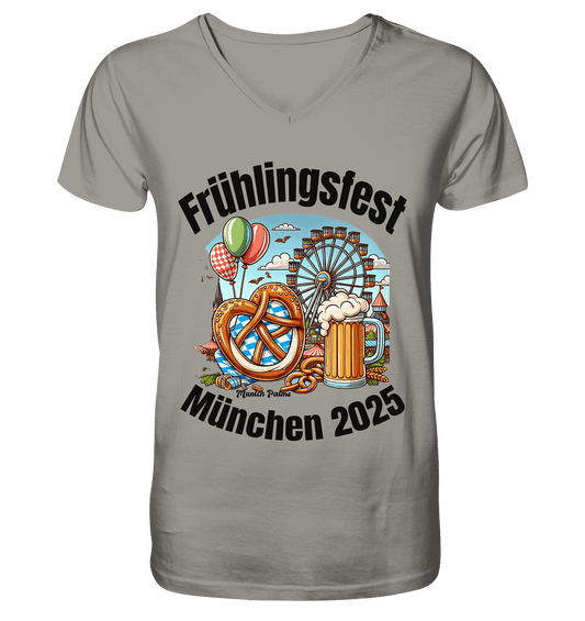 Frühlingsfest München 2025: Munich Palms Design - V-Neck Shirt - Online Kaufhaus München