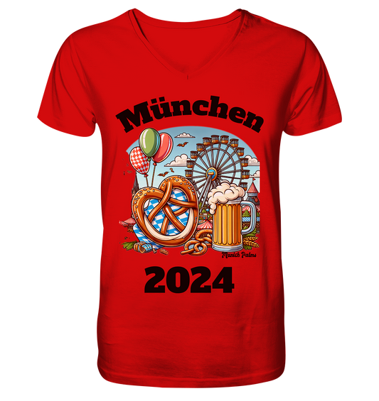 München 2024 mit Volksfest ,Frühlingsfest,Kirmes,Oktoberfest -Design Munich Palms -auch mit dem Namen Deiner Stadt - V-Neck Shirt