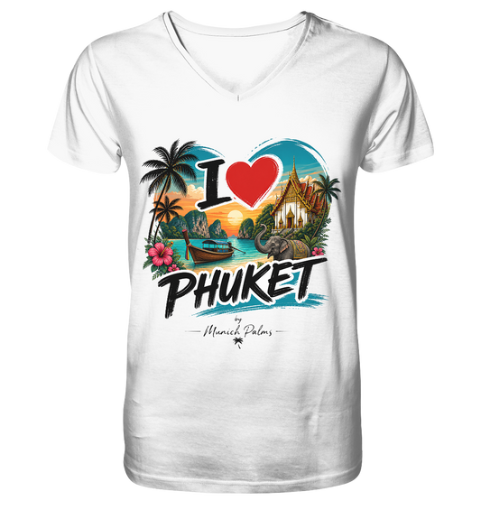 V-Ausschnitt Shirt "I love Phuket" von Online Kaufhaus München, Vorderansicht, bequeme Passform, weiches Material, stilvolles Design